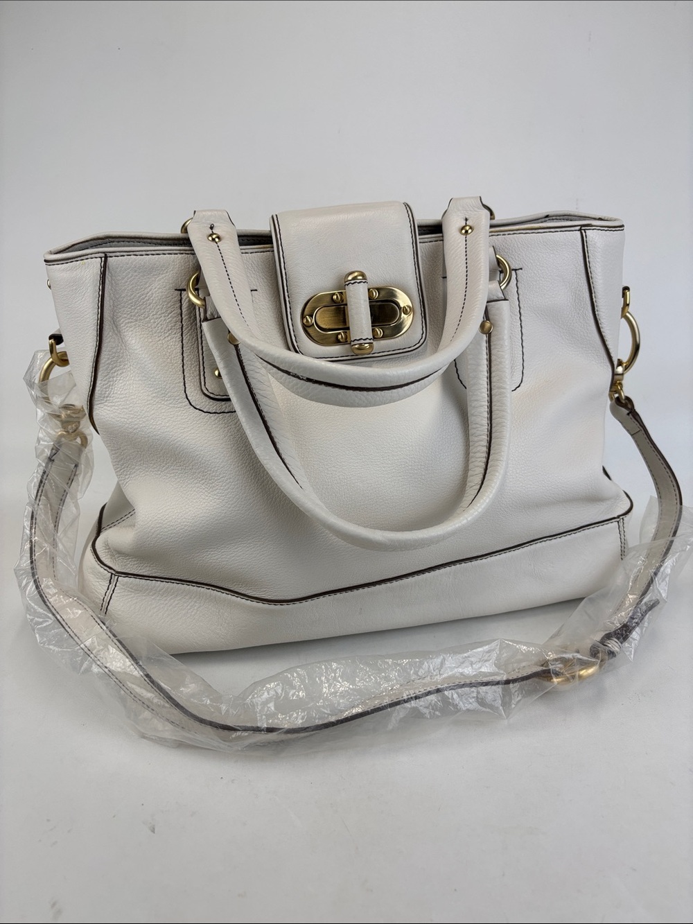 ANN TAYLOR Large Off White Leather Handbag Shoulder Purse